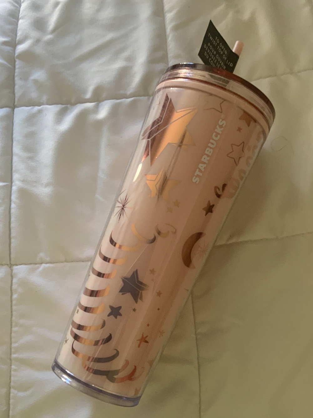 Starbucks Pink Tumbler with Rose Gold Celestial Accents